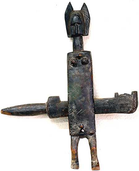 Bambara lock with key on wood stand