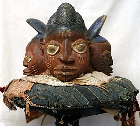 Yoruba "Egungun" headress on metal stand, Nigeria